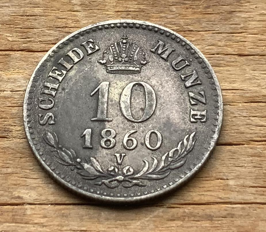 1860 Austria 10 Kreuzer .500 silver coin C3742